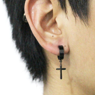 Bông Tai Nam Loại Kẹp Không Cần Bấm Lỗ Tai Hình Thánh Giá Chất Liệu Thép Titan Không Đen Không Dị Ứng TT 1370 - 1 cặp