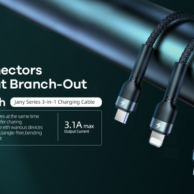 Cáp sạc 3 đầu đa năng 3.1A Remax RC124th (1.2m)  - Hàng chính hãng