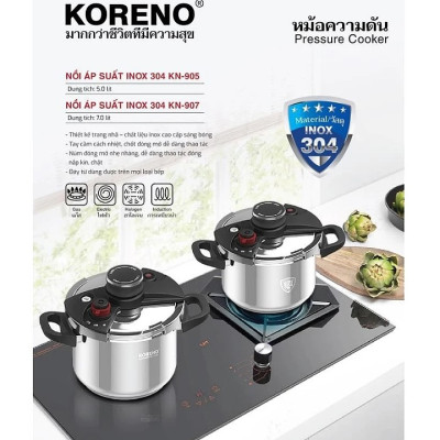 Nồi áp suất Inox 7L Koreno nấu bếp từ bếp ga thiết kế hiện đại an toàn 