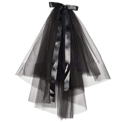 Voan (lúp) Cô dâu và Dạ hội, đi tiệc, sự kiện màu đen đính nơ ruy băng MS: 45533