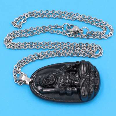 Vòng cổ phật Bất Động Minh Vương - thạch anh đen 3.6cm DITTEB1 - dây inox bạc - tuổi Dậu