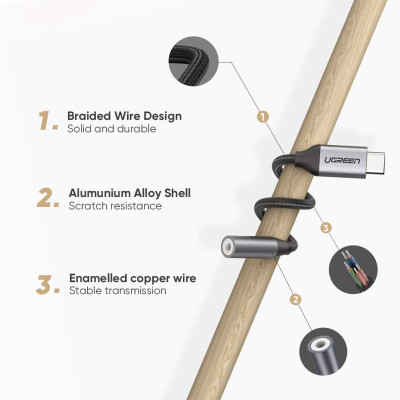 Cáp USB Type C to 3.5mm Ugreen 30632 cao cấp - Hàng Chính Hãng
