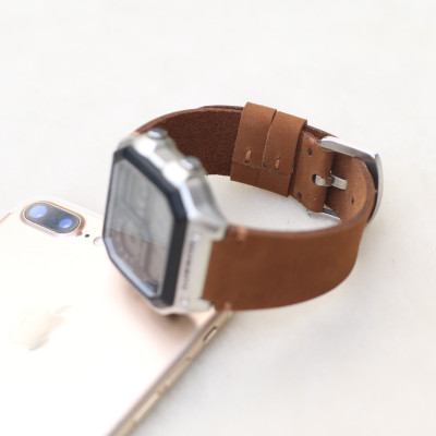Dây đeo da thay thế đồng hồ Casio AE1200 - Handmade- Da sáp Nâu vàng