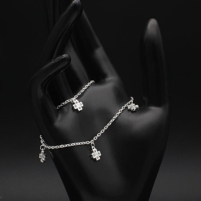 Lắc Chân Nữ Bạc Hiểu Minh LC217 cỏ 4 lá may mắn