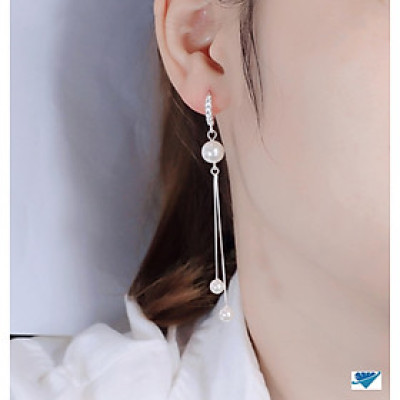 Bông tai tua trai chất liệu bạc Ý MS145a