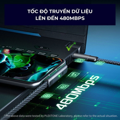 Plextone T100 - Cáp Sạc Đa Năng Type-C: Tốc Độ Nhanh, Độ Bền Vượt Trội, Có Đèn Báo - Hàng Chính Hãng