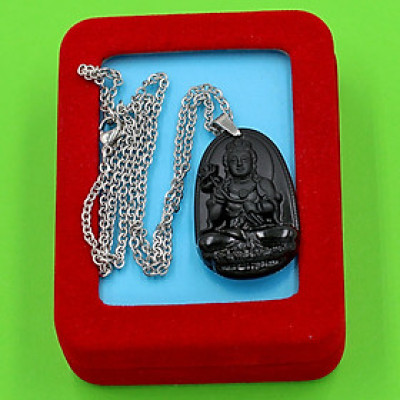 Vòng cổ phật Đại Thế Chí Bồ Tát - thạch anh đen 3.6cm DITTEB4 - dây inox bạc - kèm hộp nhung - tuổi Ngọ