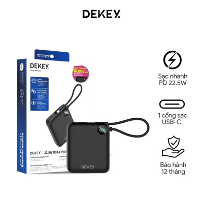 Pin Sạc Dự Phòng 10.000mAh Sạc nhanh 22.5W USB-C PD Power Bank DEKEY Power Pioneer kèm cáp sạc, chính hãng Dekey Japan_ Hàng chính hãng