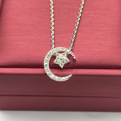 Dây Chuyền Vòng Cổ Bạc  925 Trăng Sao Đính Đá Nhân Tạo Cao Cấp Tinh Tế BẠC HIỂU MINH DMD478