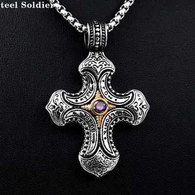 Dây chuyền nam titan đính đá tím 4 cạnh - GR78