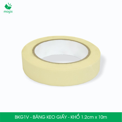 BKG1V - Block 24 cuộn băng keo giấy khổ 1.2cm x 10m - Băng dính giấy viết được, chặn màu sơn