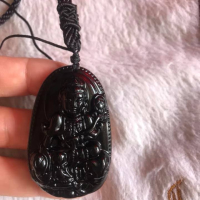 Mặt Phật Độ Mệnh PHỔ HIỀN TRÊN LƯNG VOI ĐÁ MÃ NÃO ĐEN CAO 52MM NGANG 33M NAM THÌN TỴ	 	