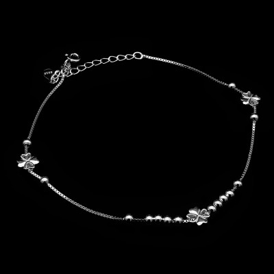 Lắc Chân Nữ Bạc Hiểu Minh LC202 cỏ 4 lá bạc ý