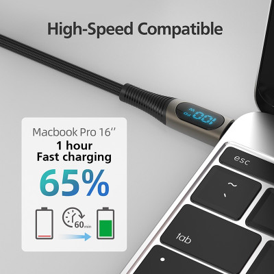 Cáp Sạc MicroPack POWER LINK C2 MC-C100 Soft Braided Sạc Nhanh 100W USB-C to C Bện Dù Đèn Led Hiển Thị Công Suất Sạc Hàng Chính Hãng