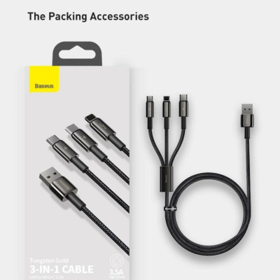 Cáp sạc 3 in 1 Baseus Tungsten Gold Series USB to C+L+M 3.5A - Hàng chính hãng