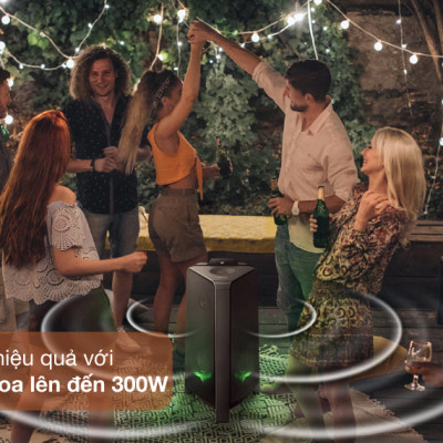 Loa tháp Samsung MX-T40 - 300W 2.0; Bass Booster; LED DJ; Kết nối 10 loa; Bluetooth + USB + 3.5mm- Hàng chính hãng