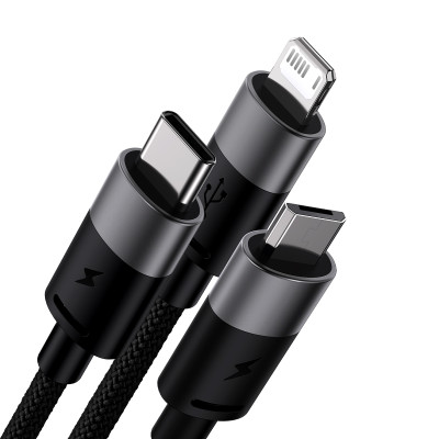 Cáp sạc 3 đầu Baseus StarSpeed 1 for 3 Fast Charging Data Cable USB to M+L+C 3.5A - Hàng chính hãng