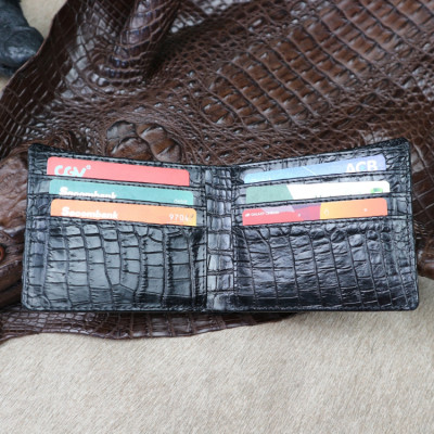 {DA CÁ SẤU THẬT} Bóp Da Cá Sấu 2 Mặt Gai Gù Màu Đen - Ví Nam Da Cá Sấu 2 Mặt Có Khoá Kéo Cao Cấp Dáng Ngang Thời Trang
