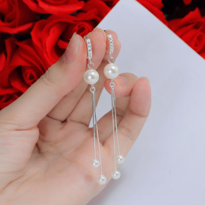 Bông tai tua trai chất liệu bạc Ý MS145a