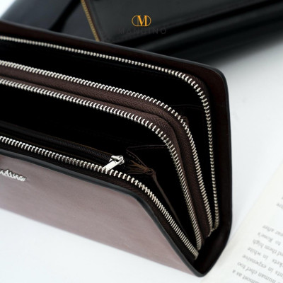 Clutch Ví Cầm Tay Nam, Nữ Mandino 2 Ngăn Khóa Kéo Da Bò Nappa Nhỏ Gọn Tiện Dụng CT521