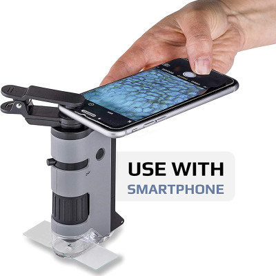 Kính hiển vi bỏ túi cao cấp MicroFlip MP-250 (Phóng đại 100x -250x) có đèn tia cực tím UV. MicroFlip 100x-250x LED UV Pocket Microscope with Smartphone Clip - Hàng chính hãng