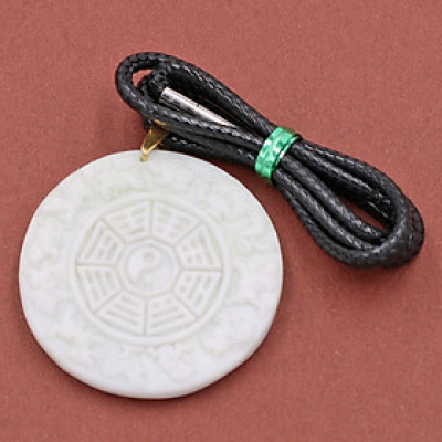 Dây chuyền mặt Bát Quái khắc hình 12 Con Giáp - Cẩm Thạch Trắng 5cm