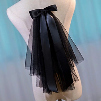 Voan (lúp) Cô dâu và Dạ hội, đi tiệc, sự kiện màu đen đính nơ ruy băng MS: 45533