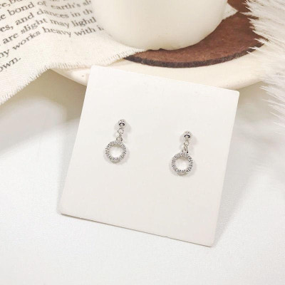 Khuyên tai bạc 925 nụ minidot treo tròn 3 mắt xích cá tính độc đáo Dế Bạc – K5246