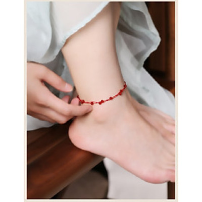 Lắc chân Nữ phong thủy gắn hạt đá thạch anh 6mm kết dây thủ công