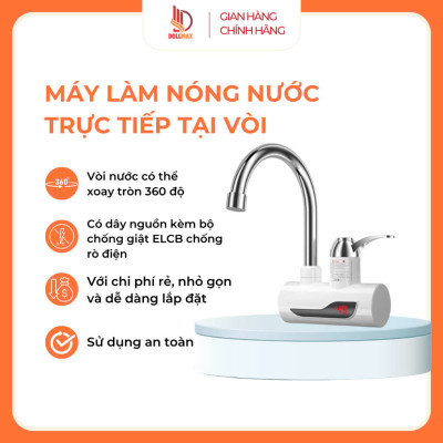 Máy Nước Nóng Trực Tiếp Gắn Chậu gắn tường có rơle chống giật an toàn dùng Nước Nóng và Lạnh Ngay Tại Vòi