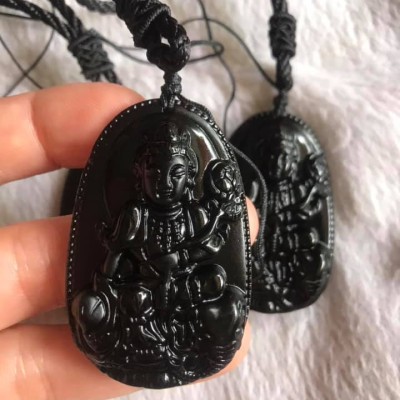 Mặt Phật Độ Mệnh PHỔ HIỀN TRÊN LƯNG VOI ĐÁ MÃ NÃO ĐEN CAO 52MM NGANG 33M NAM THÌN TỴ	 	