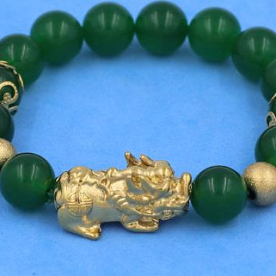 Chuỗi tay Thạch Anh Xanh Lá 10 ly VTAXLTHVHKHB10 mix Tỳ Hưu inox phối charm - hợp mệnh Hỏa, mệnh Mộc