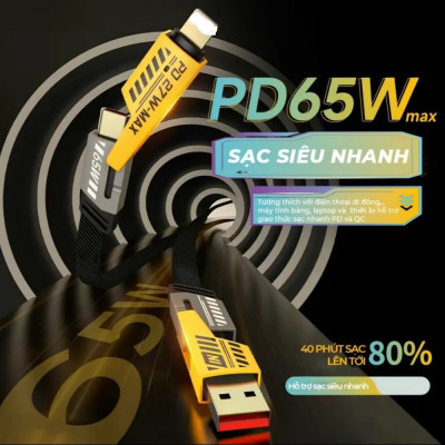 Cáp sạc nhanh đa năng 4in1 C to L, C to C, Usb -C, Usb -L tối đa 65W( hàng chính hãng)