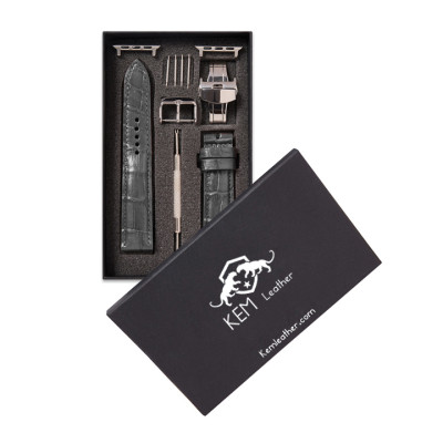 Dây Đồng Hồ Thay Thế Dành Cho Apple Watch 48 Ultra 45/44/42mm - 41/40/38mm, Chất Liệu Da Cá Sấu Cao Cấp Màu Xám Tương Thích Các Phiên Bản Series 8/7/6/5/4/3/2/1/SE Bảo Hành 12 Tháng 