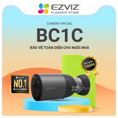 Camera Wifi ngoài trời Dùng Pin Sạc in EZVIZ CS-BC1C + kèm pin mặt trời CS-CMT-Solar - hàng chính hãng