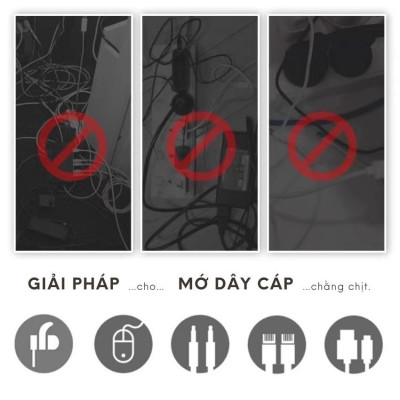 Kẹp cố định dây cáp, dây tai nghe, dây mạng, dây sạc... giúp gọn không gian 5 rãnh Màu ĐEN - Hàng chính hãng