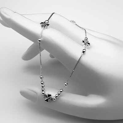 Lắc Chân Nữ Bạc Hiểu Minh LC202 cỏ 4 lá bạc ý