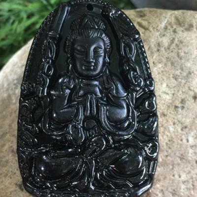 Mặt Dây Chuyền Phật Thiên Thủ Thiên Nhãn Đá Obsidian