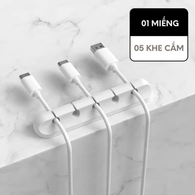 Kẹp cố định dây cáp, dây tai nghe, dây mạng, dây sạc... giúp gọn không gian 5 rãnh Màu ĐEN - Hàng chính hãng