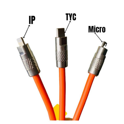 Cáp Sạc 3 dây Trong 1 120W 6A Cổng USB Bằng Silicone Và Hợp Kim Kẽm Sạc Nhanh Bảo hành 12 Tháng