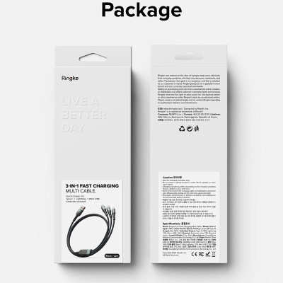 Cáp sạc nhanh đa năng cho điện thoại/tablet RINGKE 3-in-1 Fast Charging Multi Cable 1.2M - Hàng Chính Hãng