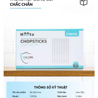 Bộ Đũa inox 10 Đôi Haatz CIM316 - Đũa inox 316L Siêu Bền, An Toàn Cho Sức Khoẻ, Bảo Hành 24 Tháng