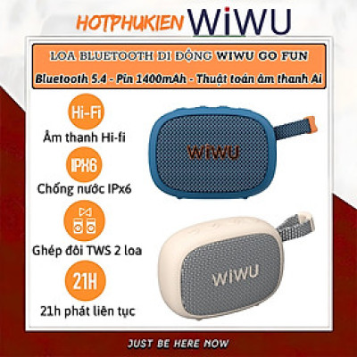 Loa di động thể thao magnetic bluetooth V5.4 kết nối không dây 10m, bass mạnh, chống nước IPx6 hiệu WIWU GO FUN - kết nối 2 loa TWS 1 chạm, sử dụng 21h liên tục cho iPhone iPad Oppo huawei Vivo - Hàng nhập khẩu