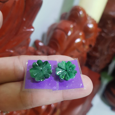 Đôi Bông Tai Bông Mai Trái Tim Size trung mới đẹp 14mm x 4mm Đá Ngọc cẩm thạch tự nhiên xanh đậm điểm sơn thủy bóng đẹp Nữ mệnh Thủy bọc vàng đeo rất đẹp sang ạ