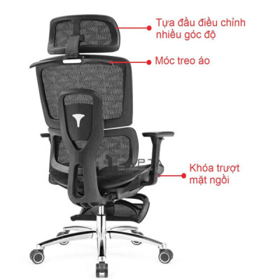 Ghế Ergonomics có gác chân màu xám nhập khẩu CR4324-2M Nội thất Capta