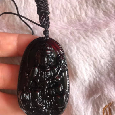 Mặt Phật Độ Mệnh PHỔ HIỀN TRÊN LƯNG VOI ĐÁ MÃ NÃO ĐEN CAO 52MM NGANG 33M NAM THÌN TỴ	 	