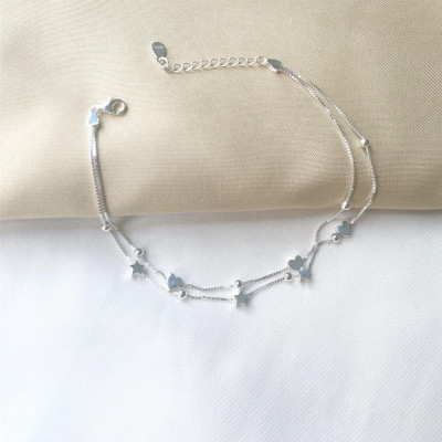 Lắc chân bạc 925 dây đôi gắn sao và bi xinh xắn nhẹ nhàng Dế Bạc - LC4095 - 2