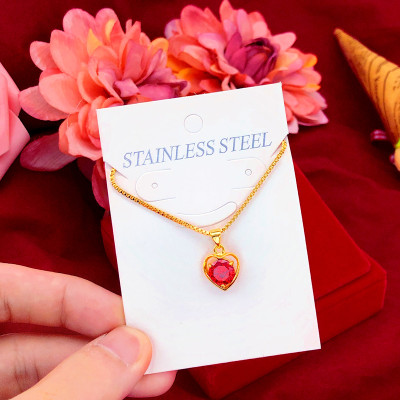 Dây chuyền nữ mạ 18k mặt trái tim đính đá đỏ - Ri1