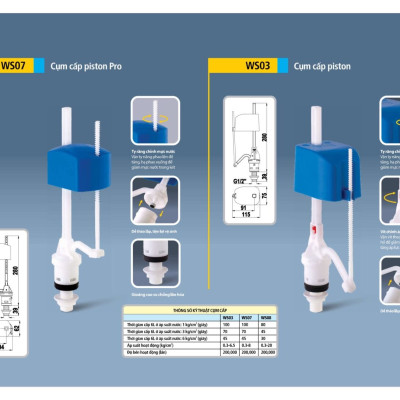 Cum cấp Piston  WS03 dùng cho bộ xả  thùng nước bồn cầu(cột cấp dùng cho tất cả các loại thùng nước  bồn cầu) 