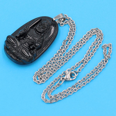 Vòng cổ phật Bất Động Minh Vương - thạch anh đen 3.6cm DITTEB1 - dây inox bạc - tuổi Dậu